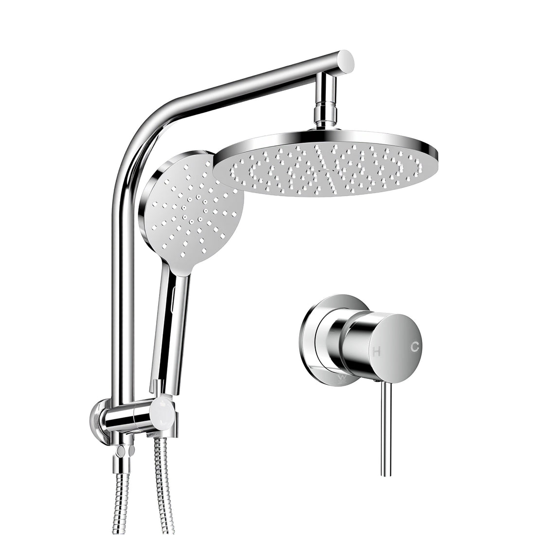 Cefito Rain Shower Head Set with Handheld Mixer Brass Chrome Silver 9 inch