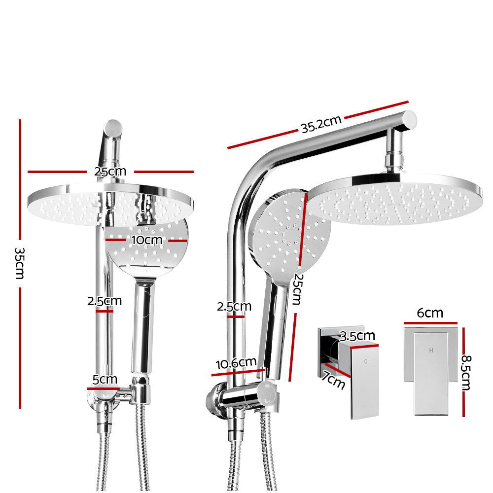 Cefito Chrome Shower System with Rainfall Head Handheld and Twin Taps 22cm