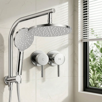 Cefito Rain Shower Head Set with Handheld Twin Taps Brass Chrome Silver 9 inch