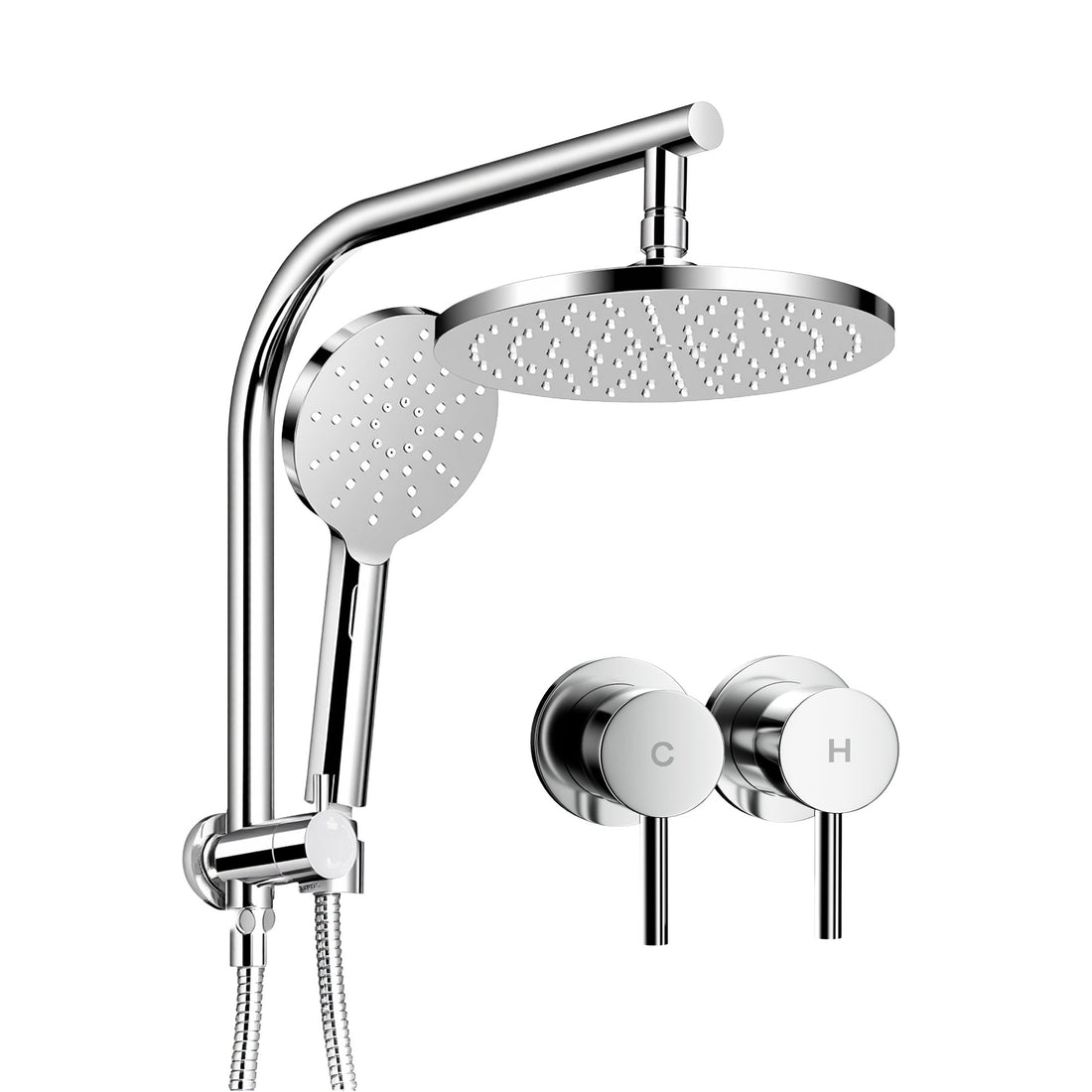 Cefito Rain Shower Head Set with Handheld Twin Taps Brass Chrome Silver 9 inch