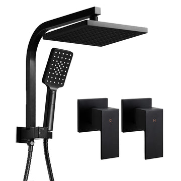 Cefito Square Matte Black Shower System with Rainfall Head Handheld and Twin Taps 20cm