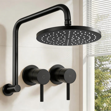 Cefito Rain Shower Head Wall Mounted with Twin Taps 230mm Matt Black
