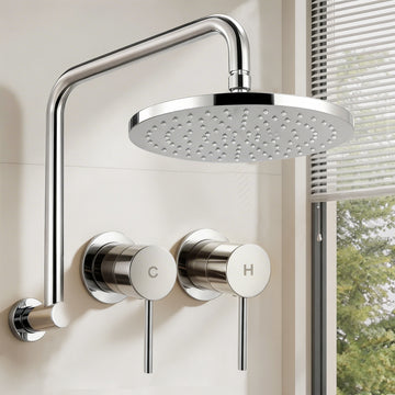 Cefito Rain Overhead Swivel Shower Head with Wall Twin Tap Silver 9 inch