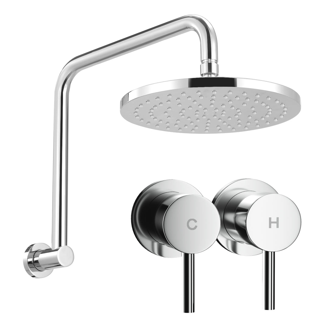 Cefito Rain Overhead Swivel Shower Head with Wall Twin Tap Silver 9 inch