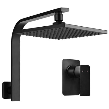 Cefito Wall Mount Shower Head with Mixer Tap 8 inch Square Matte Black