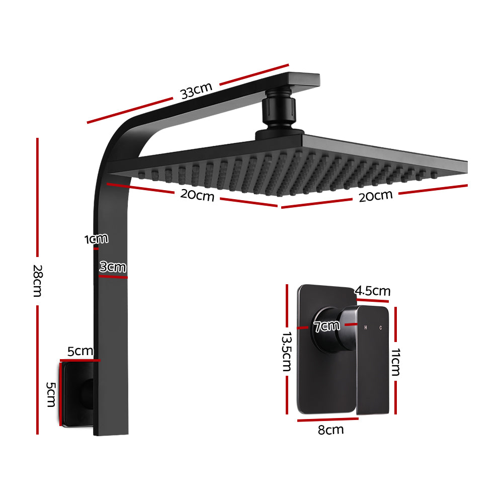 Cefito Wall Mount Shower Head with Mixer Tap 8 inch Square Matte Black