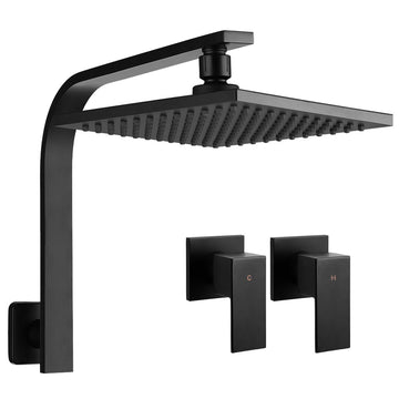 Cefito Square Shower Head Wall Mount with Twin Taps Matte Black 20cm