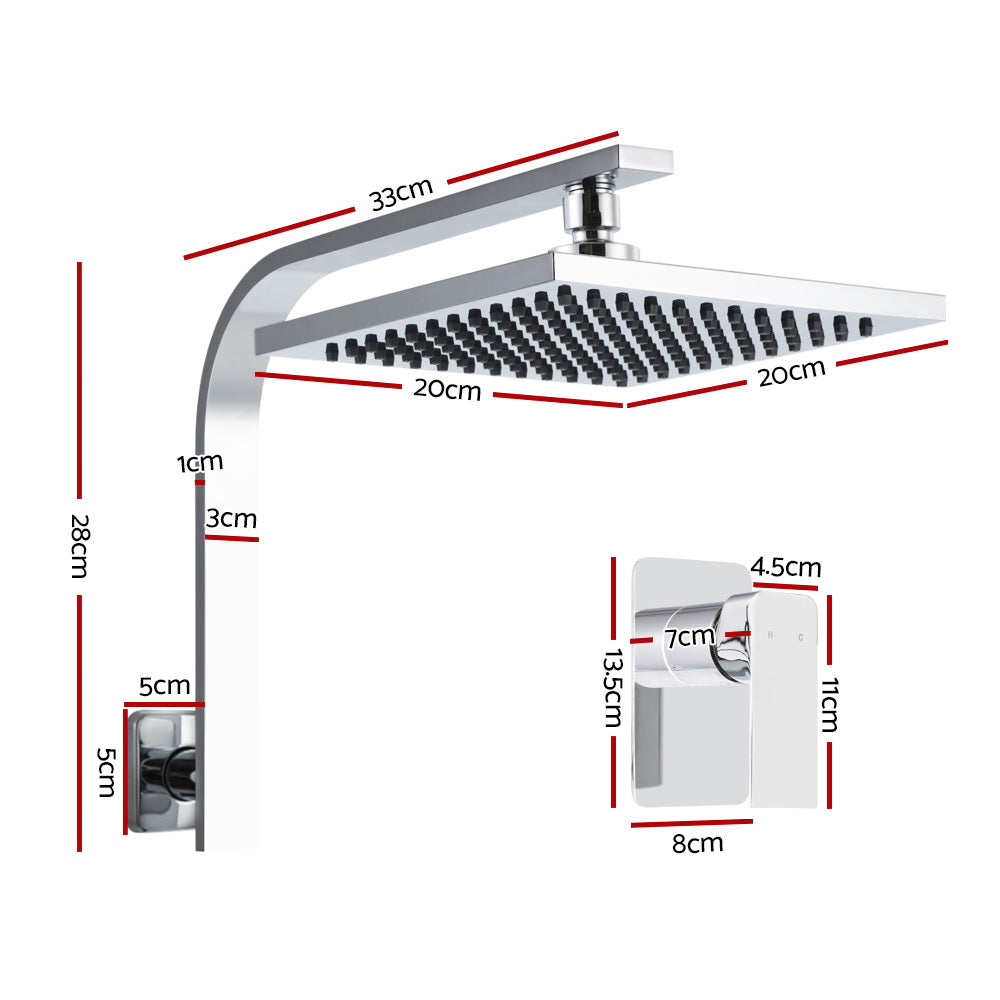 Cefito Wall Mount Shower Head with Mixer Tap 8 inch Square Chrome