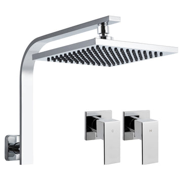 Cefito Square Shower Head Wall Mount with Twin Taps Chrome 20cm