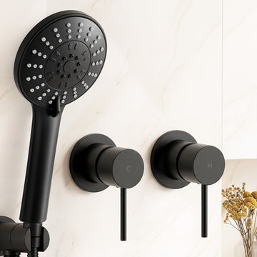 Cefito 4.5in Handheld Shower Head Matte Black with Twin Swivel Tap