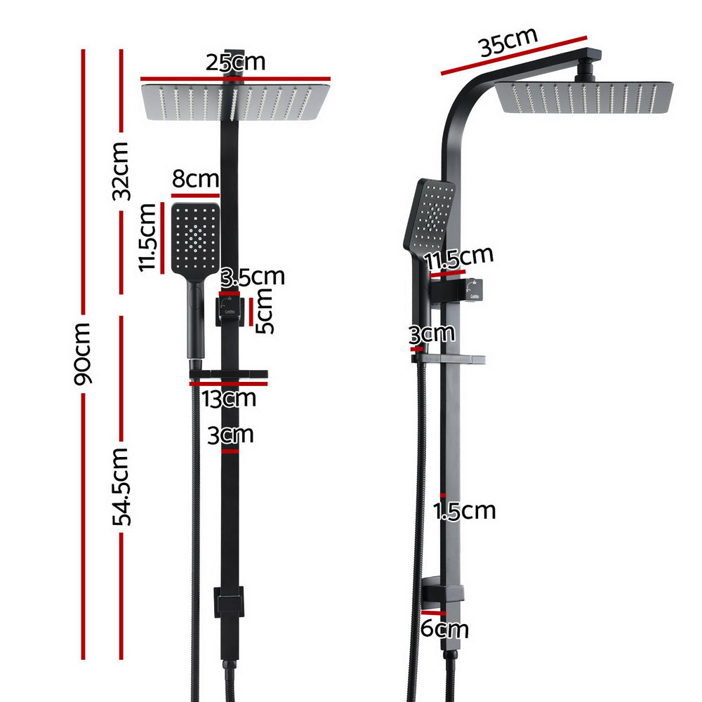 Dual Rain Shower Head Set 10 inch Square Black Handheld High Pressure Wall Mount