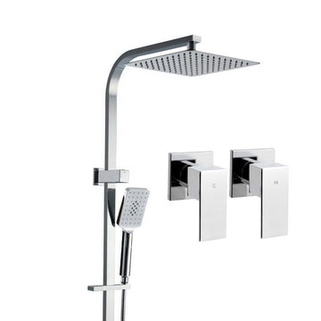 Cefito Square Shower Head Set with Handheld Spray and Twin Taps Chrome 25cm