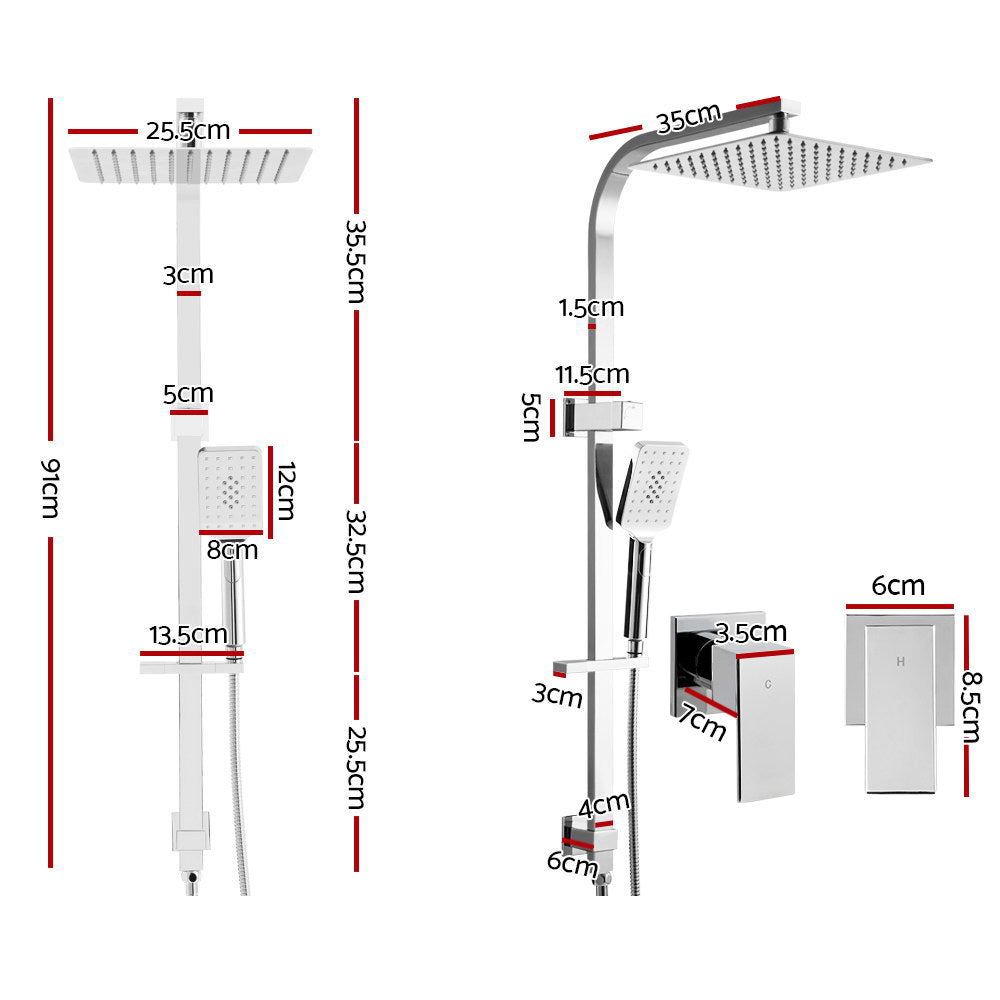 Cefito Square Shower Head Set with Handheld Spray and Twin Taps Chrome 25cm