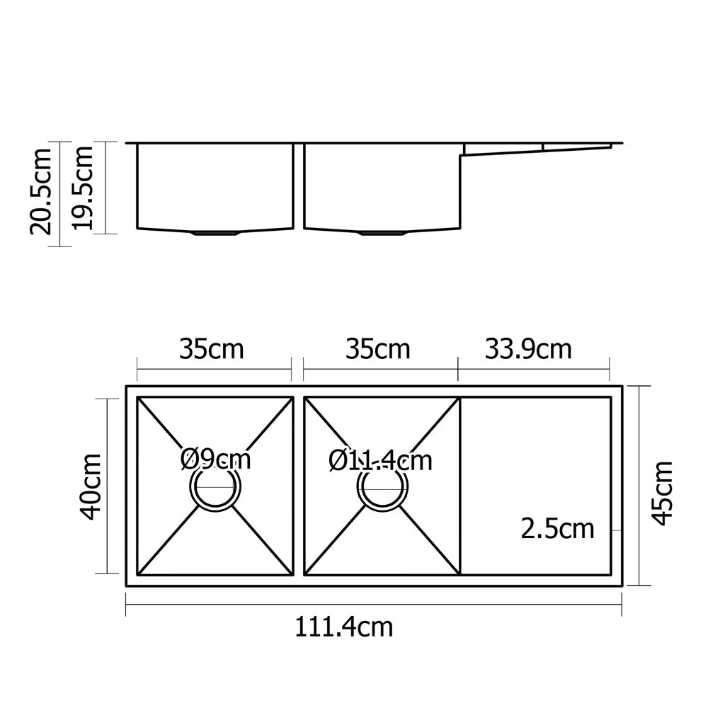 Cefito Kitchen Sink 111x45cm 304 Stainless Steel Double Bowl Silver