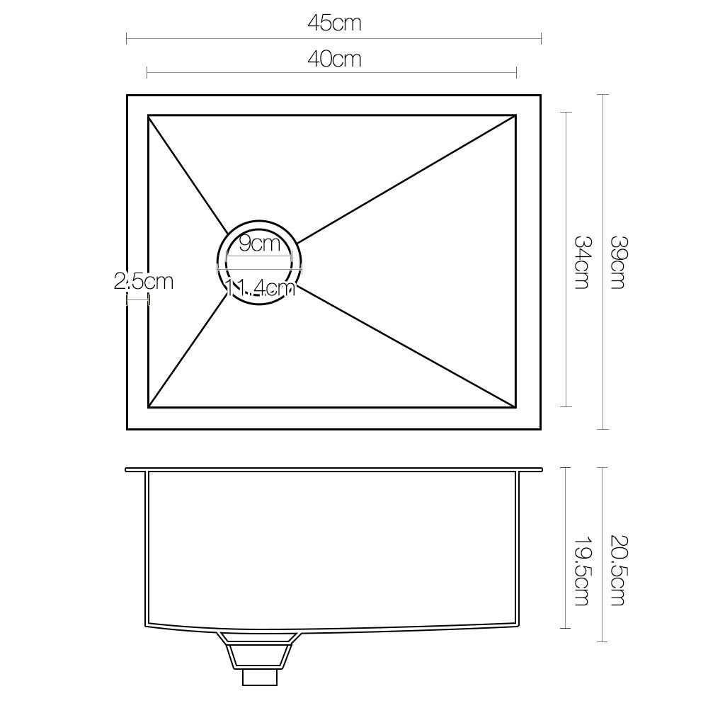 Cefito 45x39cm Single Bowl Kitchen Sink Stainless Steel R0