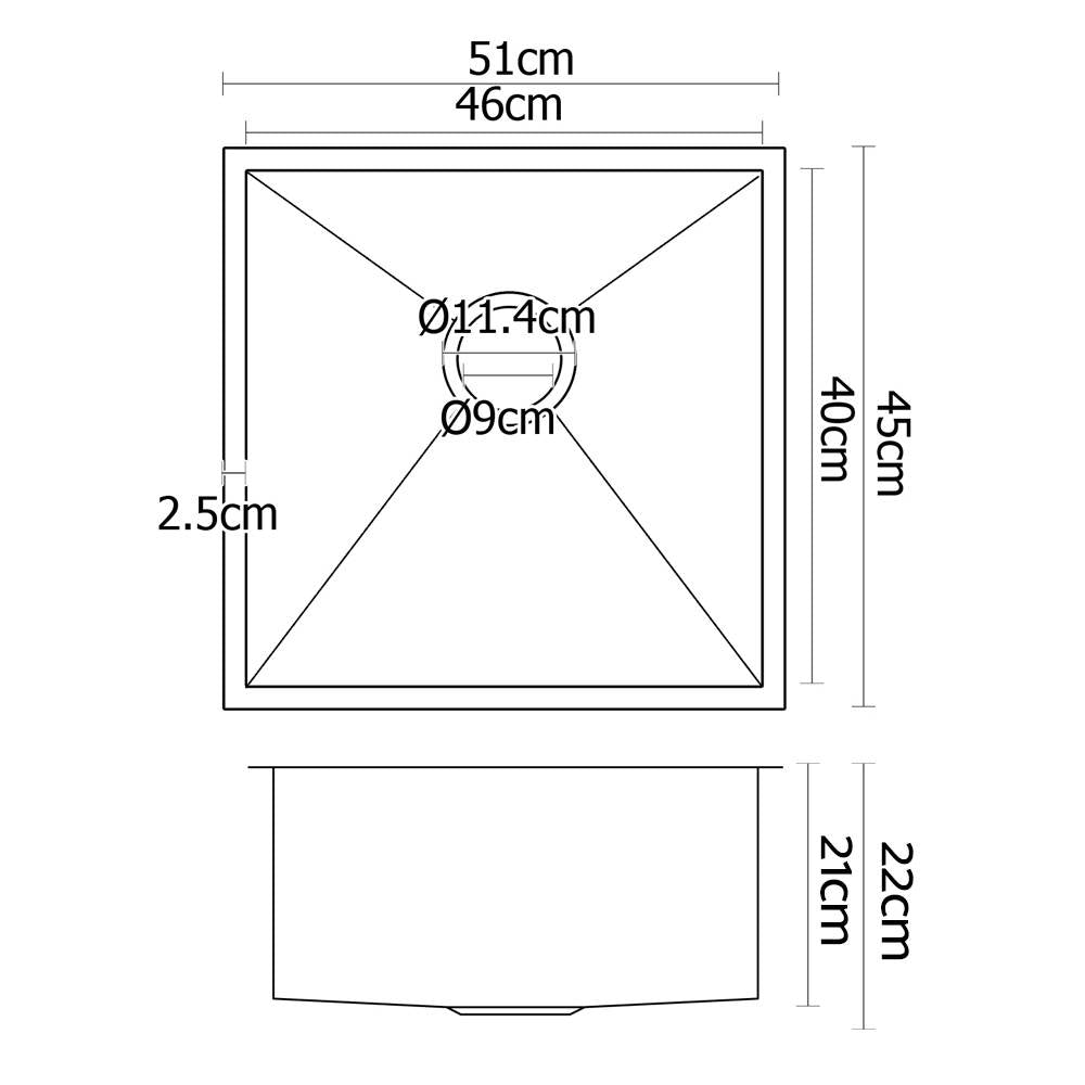 Cefito Handmade Stainless Steel Kitchen Sink 51x45cm Single Bowl