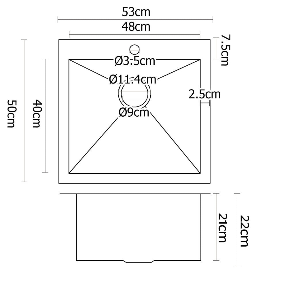 Cefito Kitchen Sink 53x50cm 304 Stainless Steel Single Bowl Silver