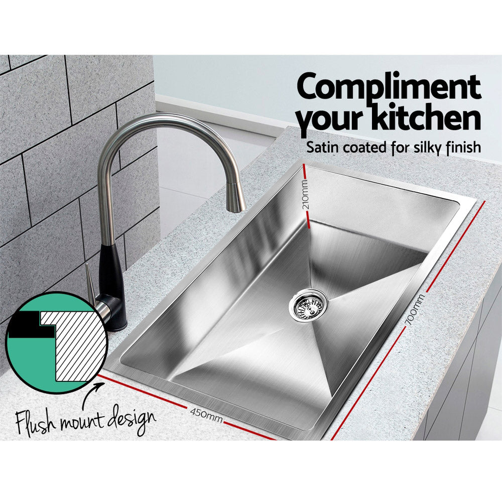 Cefito Kitchen Sink 70x45cm 304 Stainless Steel Single Bowl Silver