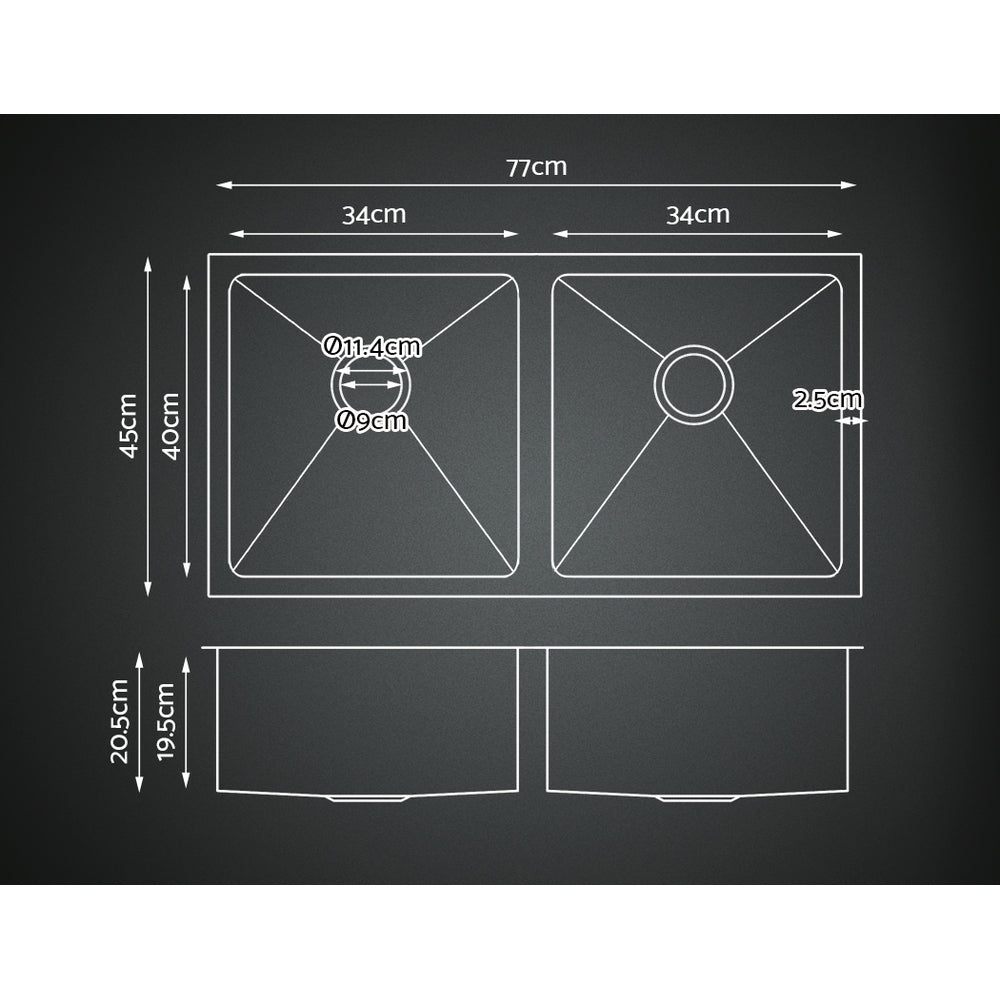 Cefito Kitchen Sink 77x45cm 304 Stainless Steel Double Bowl Silver