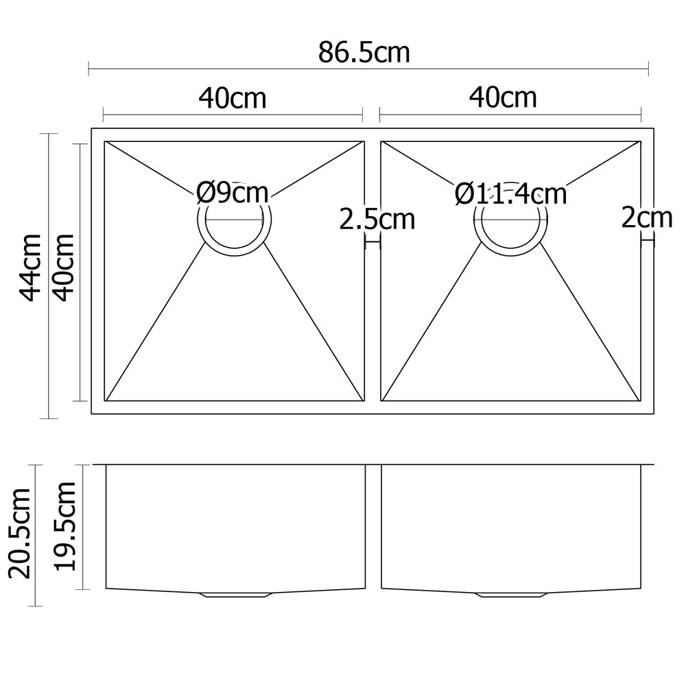 Cefito 86x44cm Stainless Steel Double Bowl Kitchen Sink Silver