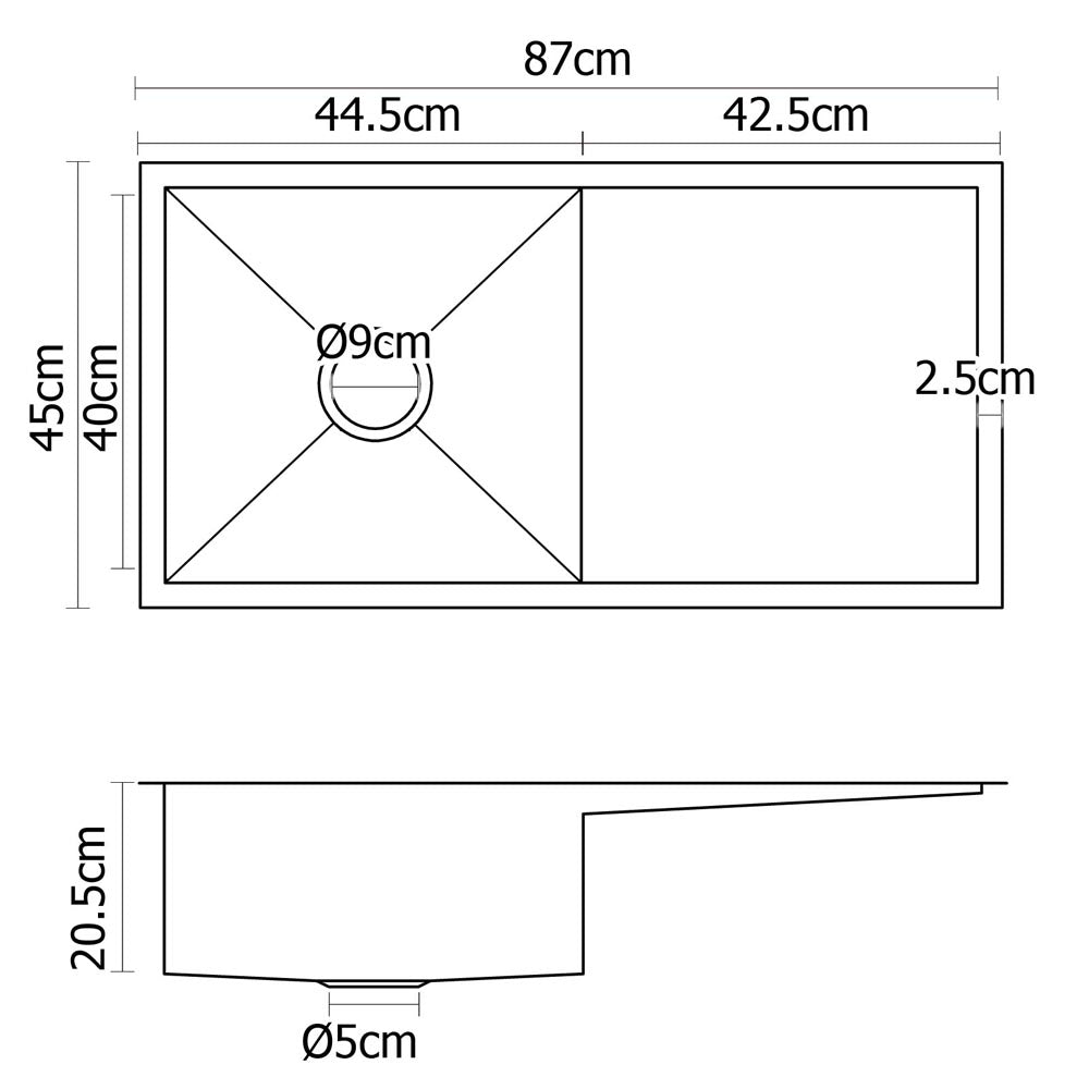 Cefito 87x45cm Stainless Steel Single Bowl Kitchen Sink Silver