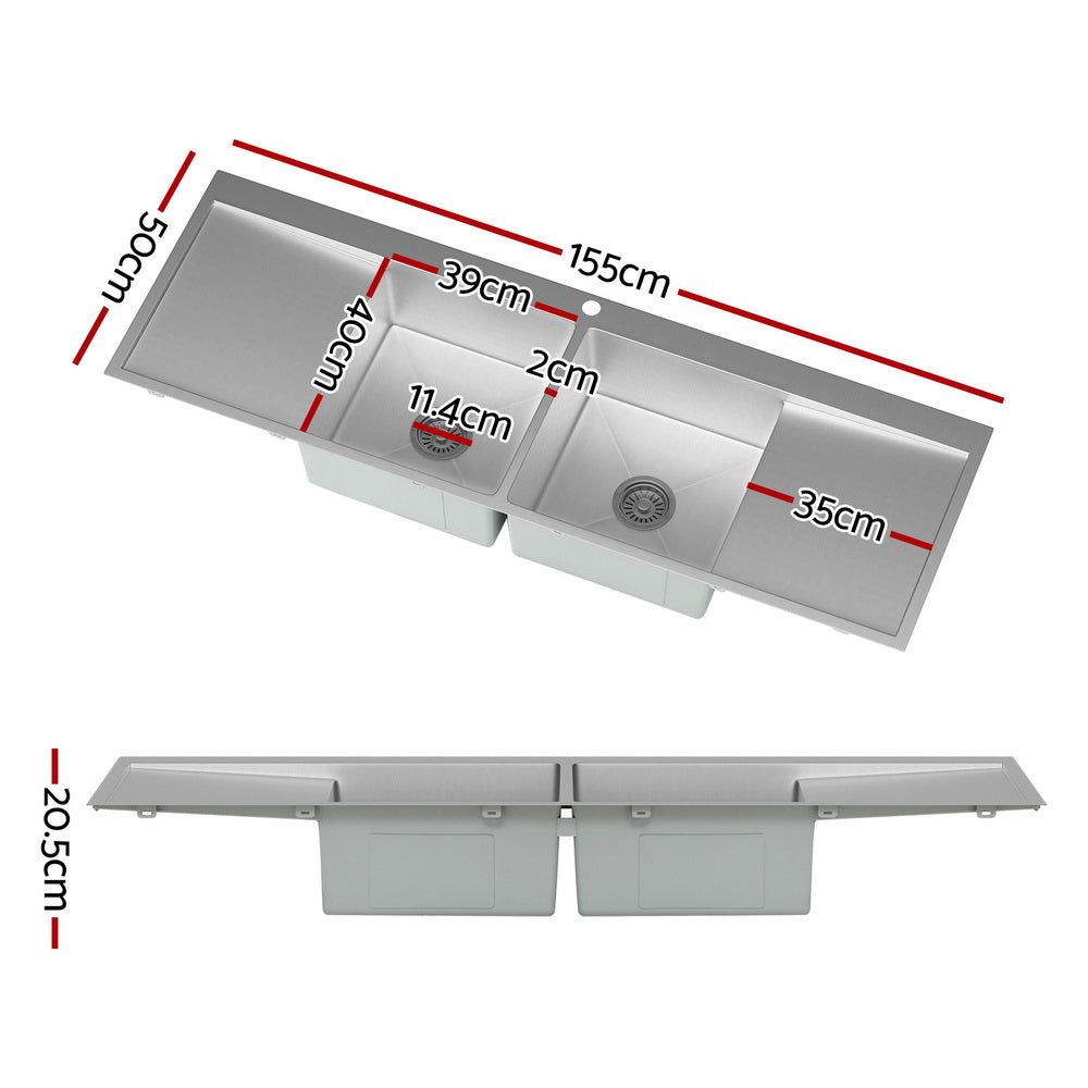Cefito Kitchen Sink 304 Stainless Steel Satin Finish 155cm