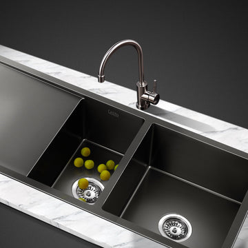Cefito Black Stainless Steel Kitchen Sink Double Bowl 100CM