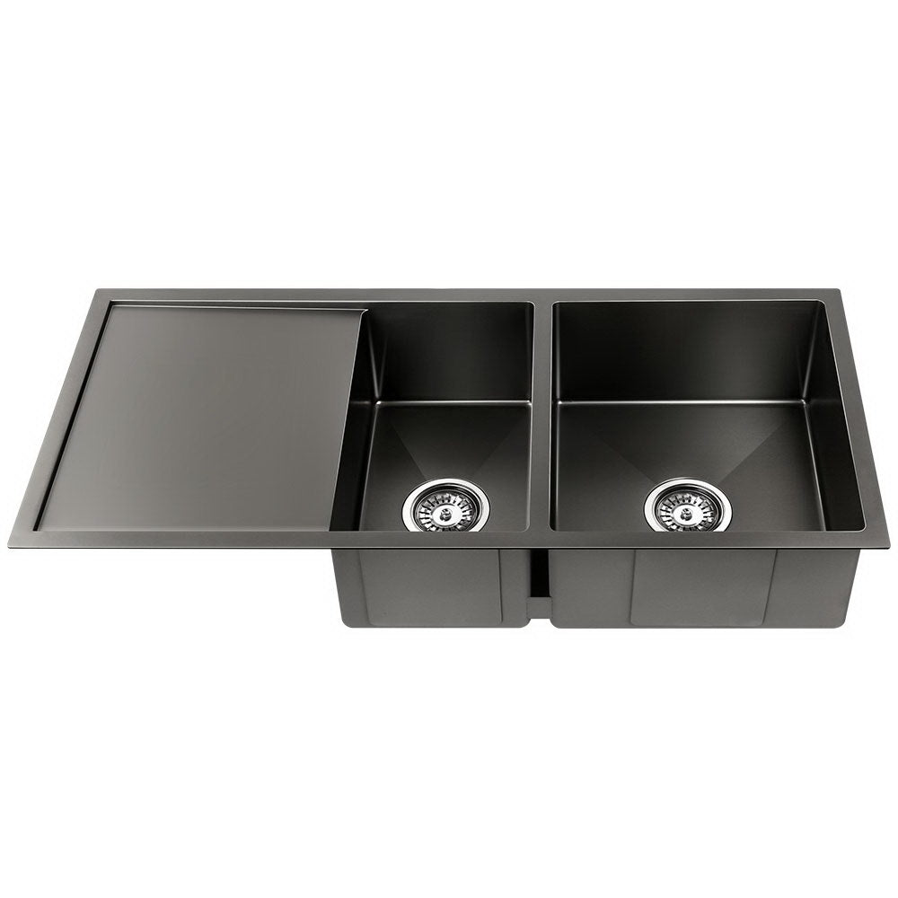 Cefito Black Stainless Steel Kitchen Sink Double Bowl 100CM