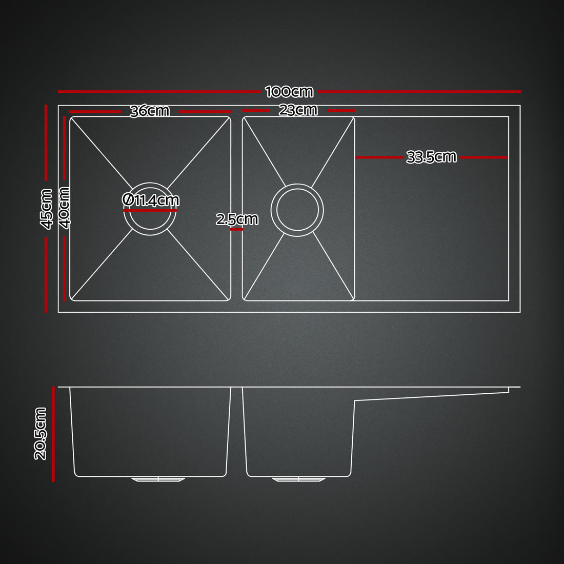 Cefito Kitchen Sink Double Bowl 100x45CM with Pull Out Tap Black