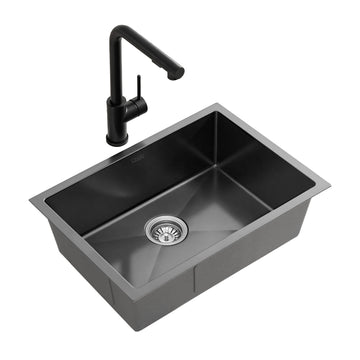 Cefito Kitchen Sink Single Bowl 30x45CM with Pull Out Tap Black