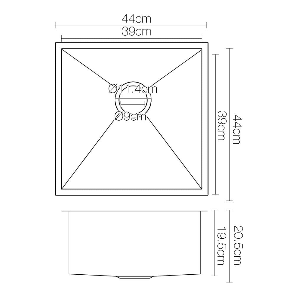 Cefito Kitchen Sink 44x44cm 304 Stainless Steel Nano Single Bowl Black