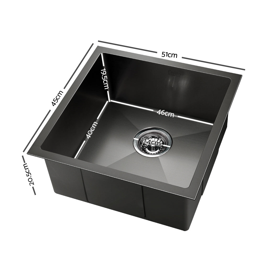 Cefito Black Stainless Steel Kitchen Sink Single Bowl 51CM