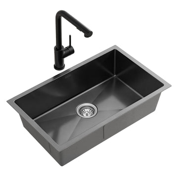 Cefito Kitchen Sink Single Bowl 60x45CM with Pull Out Tap Black