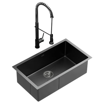 Cefito 70cm Stainless Steel Kitchen Sink with Pull Out Tap Black