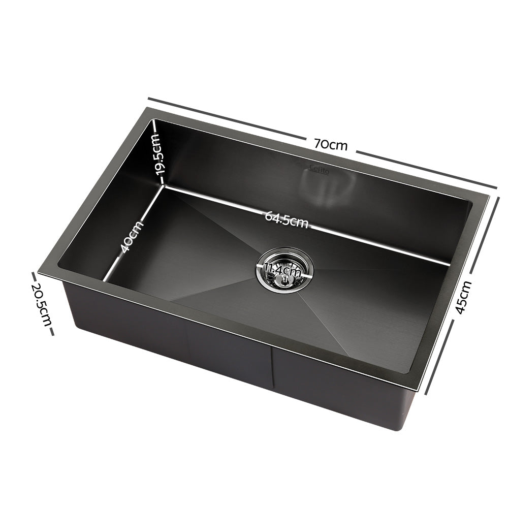 Cefito Black Stainless Steel Kitchen Sink Single Bowl 70cm