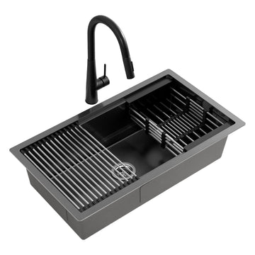 Cefito Kitchen Sink with Pull Out Tap Single Bowl 70cm Black