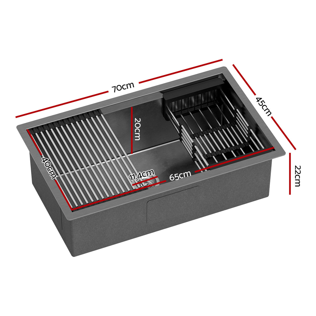 Cefito Kitchen Sink with Pull Out Tap Single Bowl 70cm Black