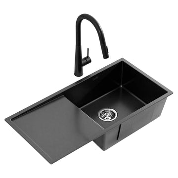 Cefito Stainless Steel Sink with Pull Out Tap 75x45cm Black