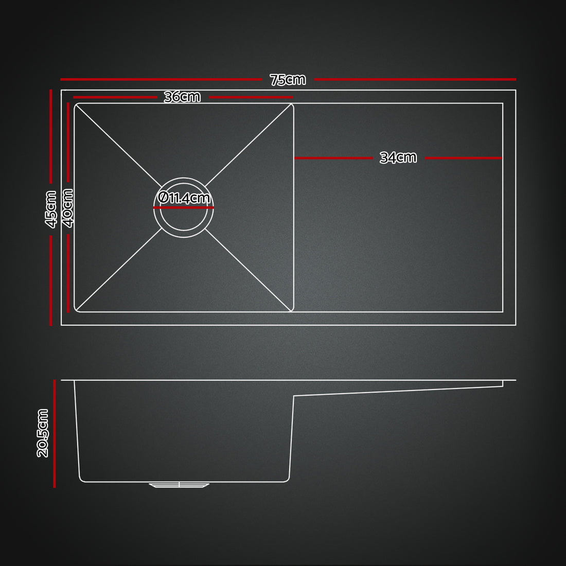 Cefito Stainless Steel Sink with Pull Out Tap 75x45cm Black