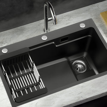 Cefito Nano Kitchen Sink 304 Stainless Steel Single Bowl Black 75cm