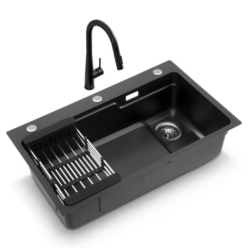 Cefito Kitchen Sink Single Bowl 75x45cm with Pull Out Tap Black