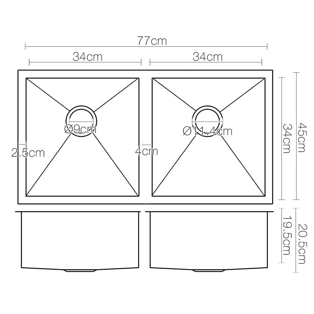 Cefito 77x45cm Nano Black Double Bowl Kitchen Sink Stainless Steel