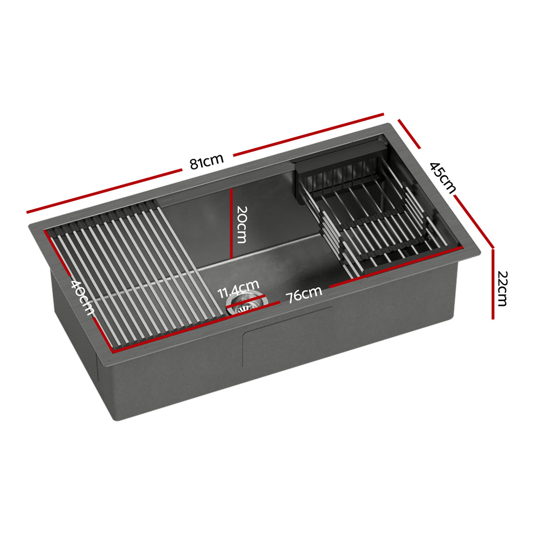 Cefito Kitchen Sink with Pull Out Tap Single Bowl 81cm Black
