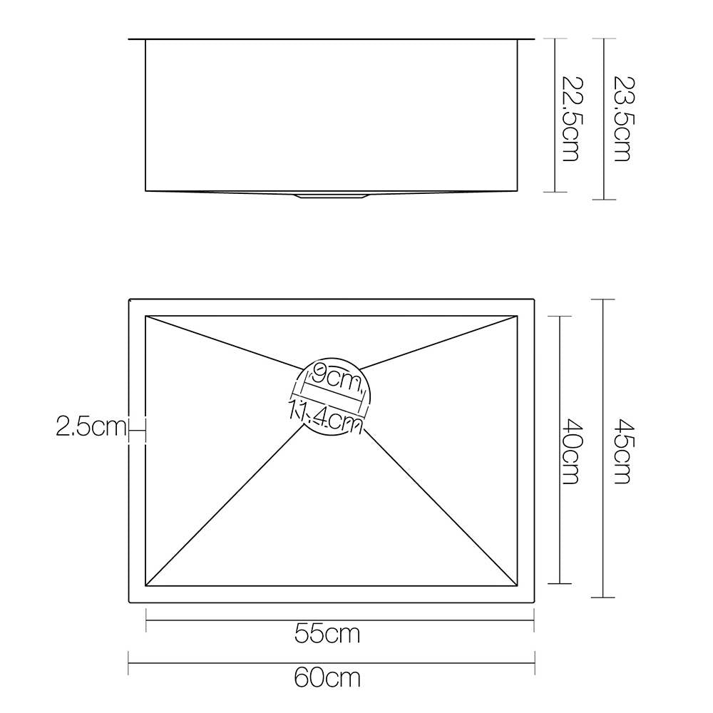 Cefito Black Stainless Steel Kitchen Sink Single Bowl 60CM