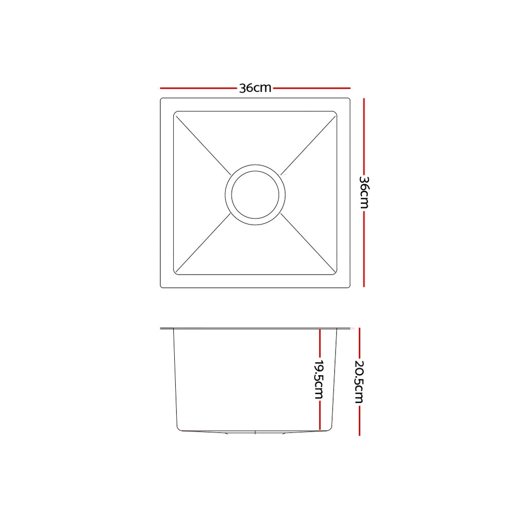 Cefito Kitchen Sink 36x36cm Stainless Steel Nano Basin Silver