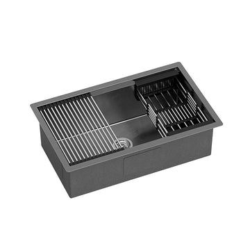 Cefito Kitchen Sink with Drain Rack 70x45cm Black Stainless Steel