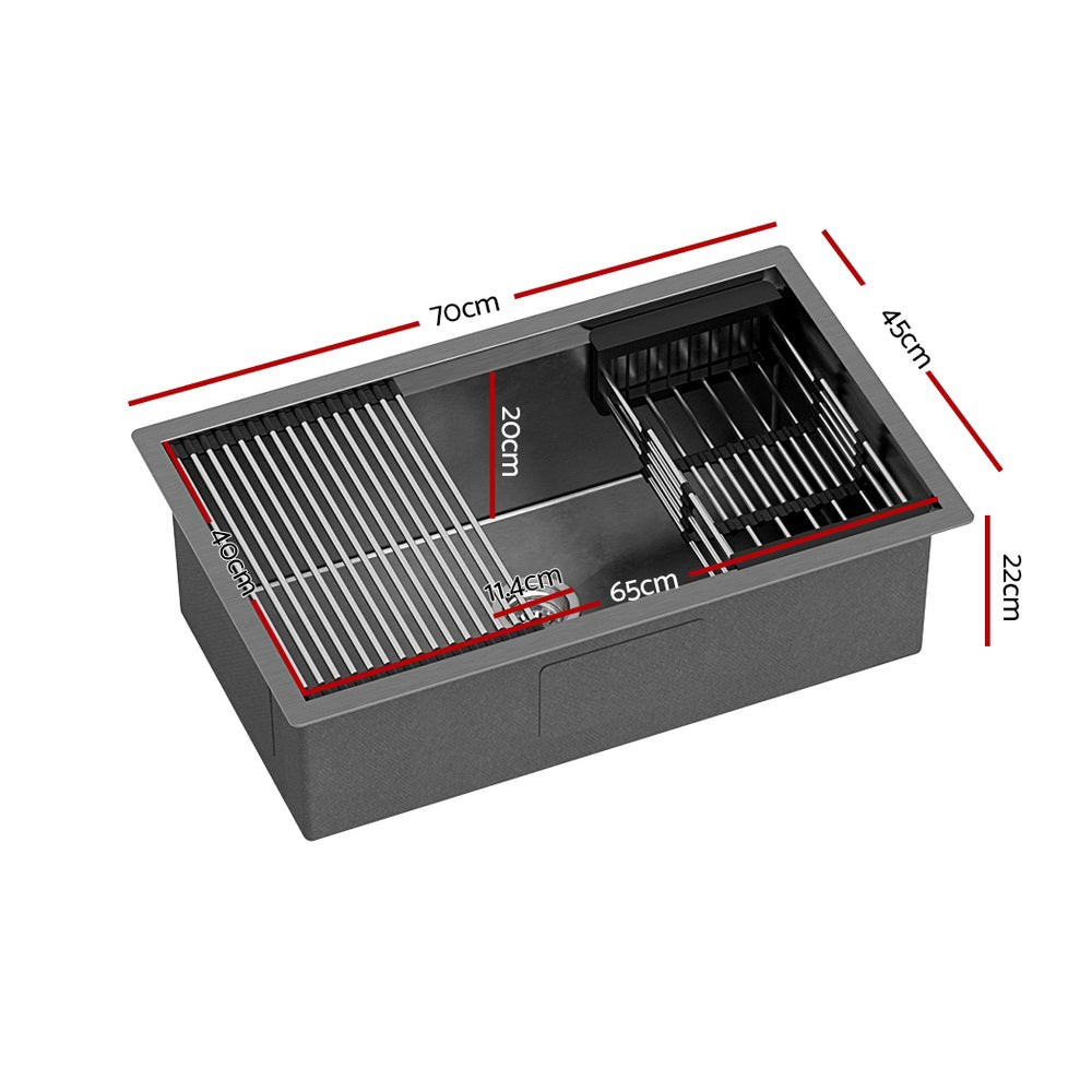 Cefito Kitchen Sink with Drain Rack 70x45cm Black Stainless Steel