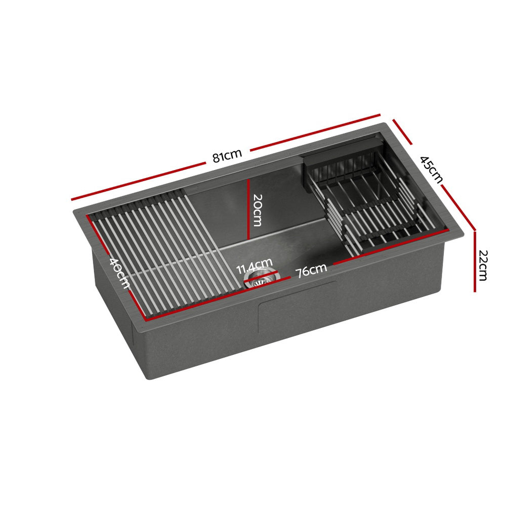 Cefito 304 Stainless Steel Single Bowl Kitchen Sink 81x45cm Black
