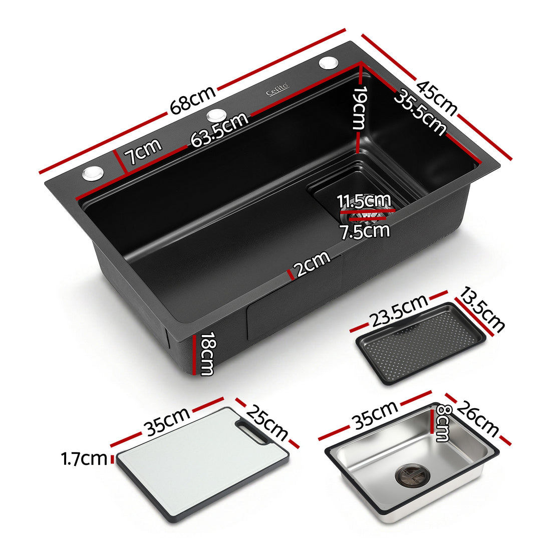 Cefito 304 Stainless Steel Bar Sink Millet Grain Black 68cm