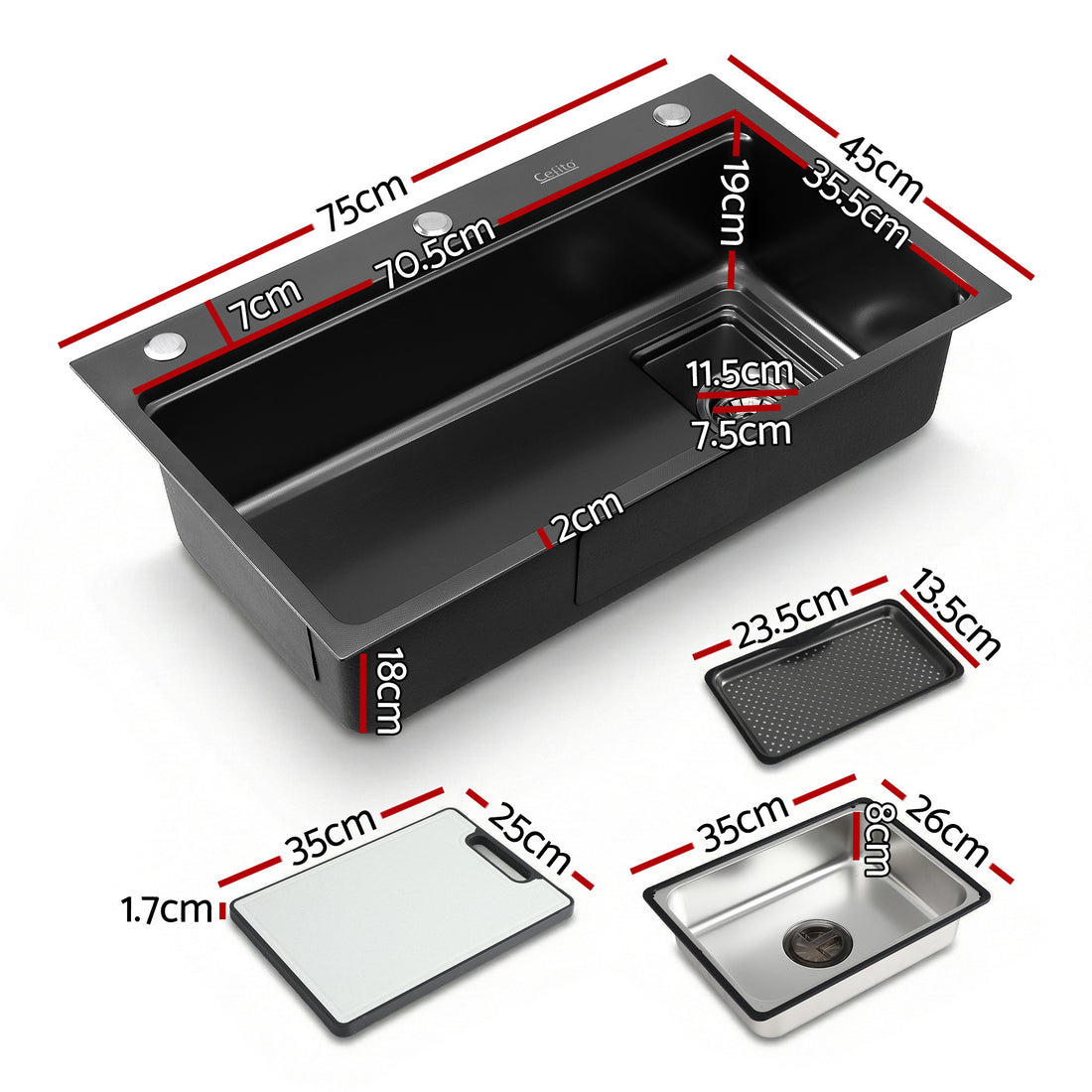 Cefito Stainless Steel Kitchen Sink Millet Grain Black 75cm